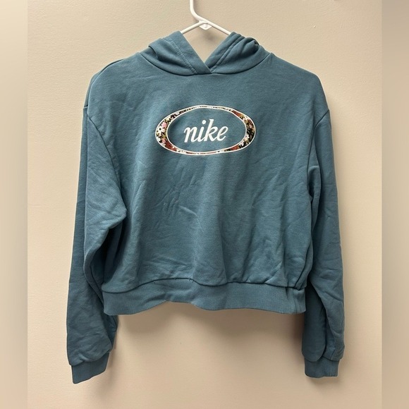 Nike Tops - Nike Women's Floral Print Cropped Hoodie XS Ash Green